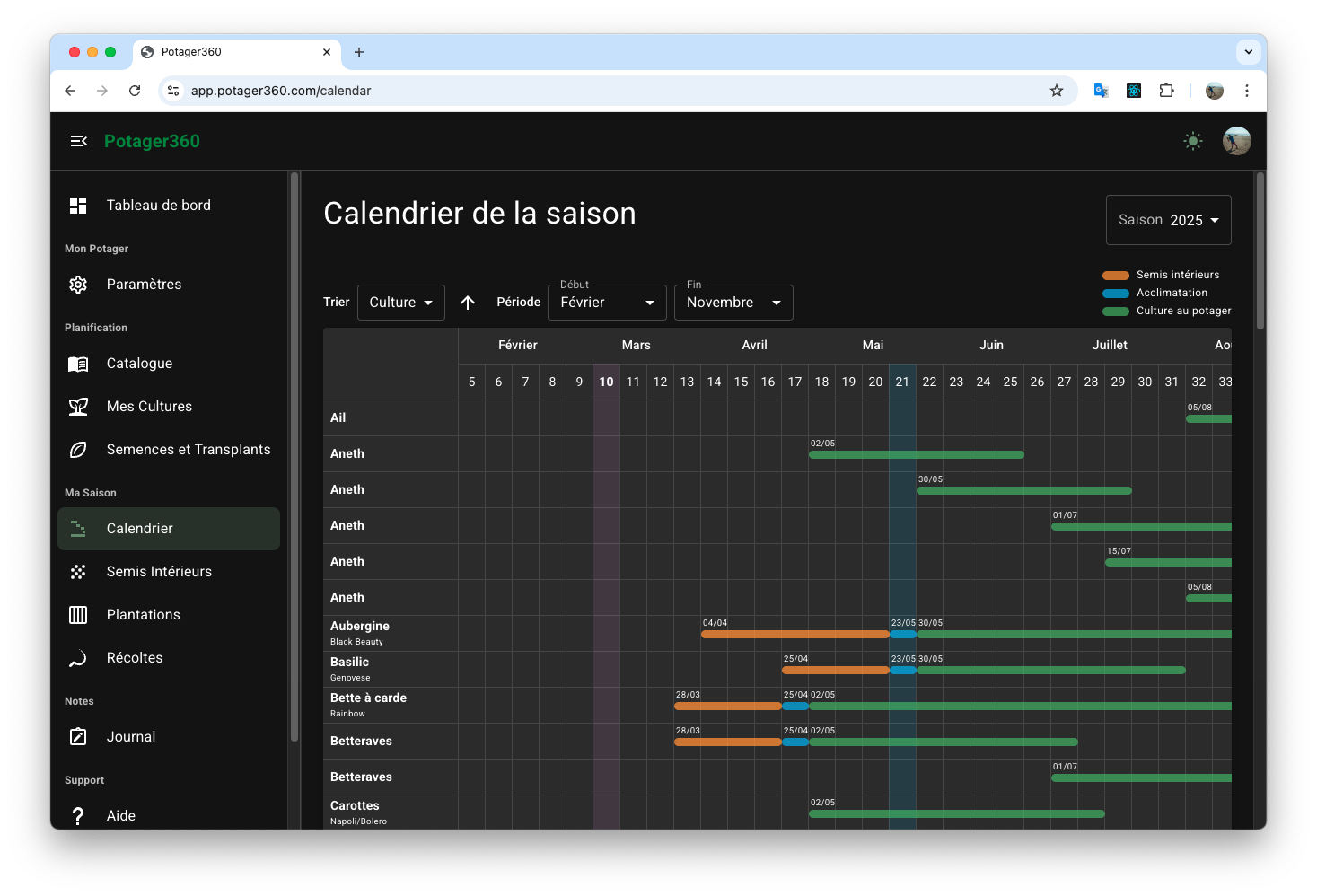 Interface en mode sombre