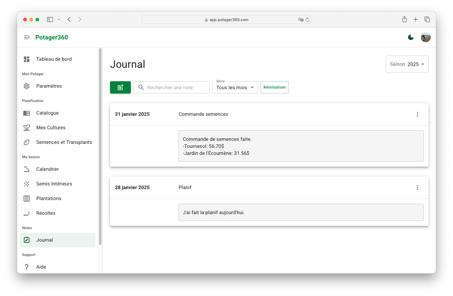 Journal de jardinage
