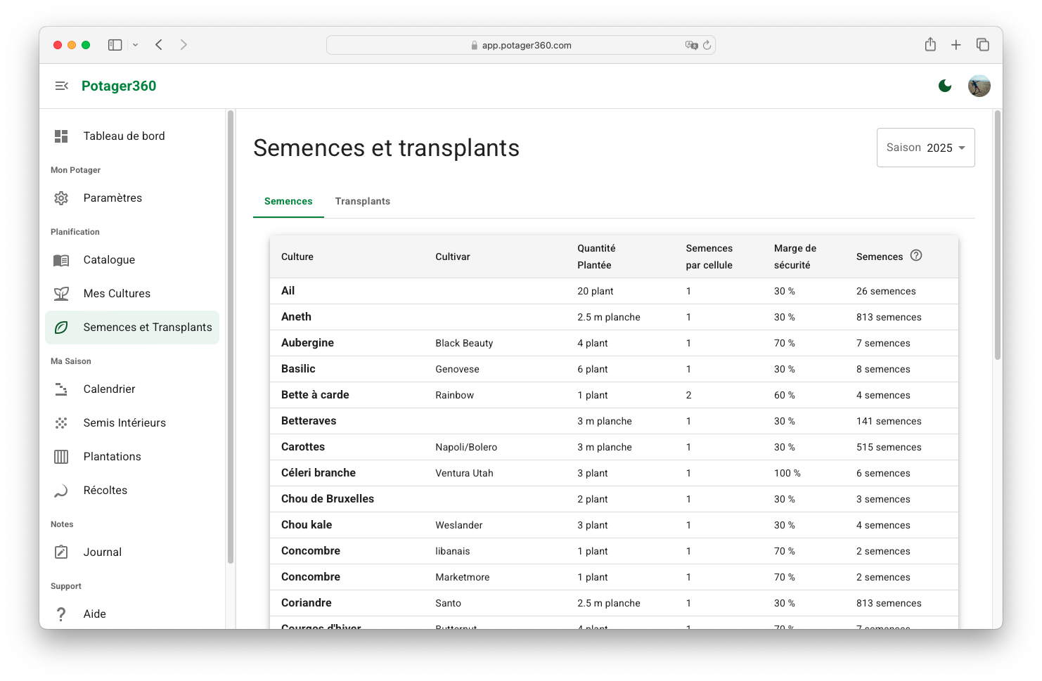 Planification des semis